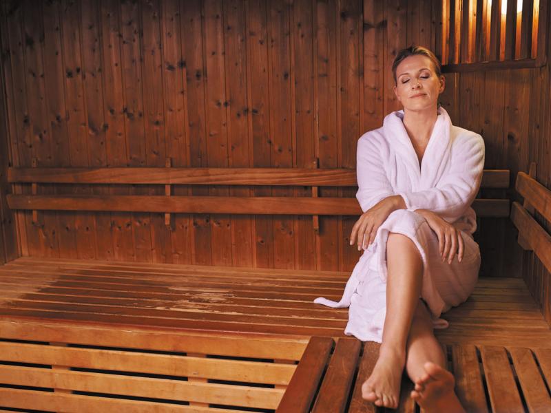 taking a sauna